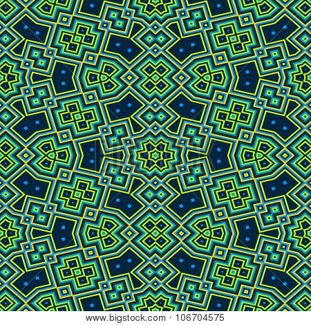 Turquoise green blue seamless floral cubist pattern