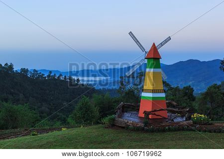 Decorative Turbines On Mountain.