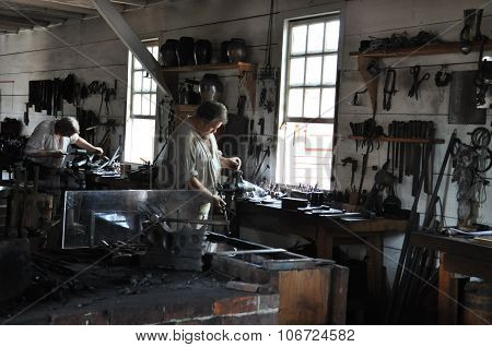 Blacksmith in Colonial Williamsburg in Virginia