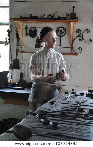Blacksmith in Colonial Williamsburg in Virginia