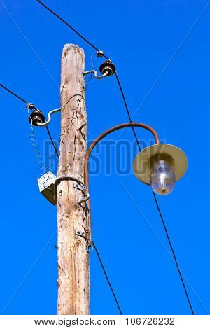 Vintage electric pole in village Drvengrad Mecavnik - Serbia - architecture travel background
