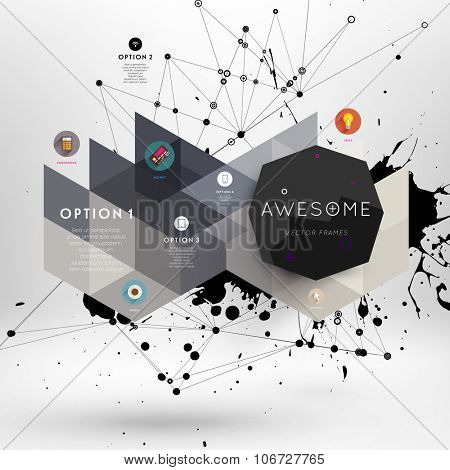 Geometric Polygonal Elements. Scientific Future Technology Concept. Template with Icons and Options. Infographic Elements. Design Layout for Business Cards, Websites, Presentations, Flyers and Posters