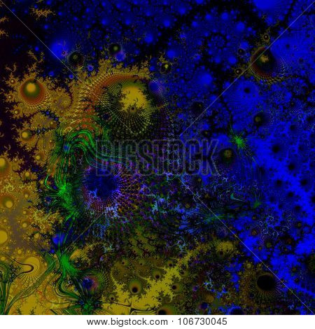 Abstract blue yellow fractal fantasy pattern
