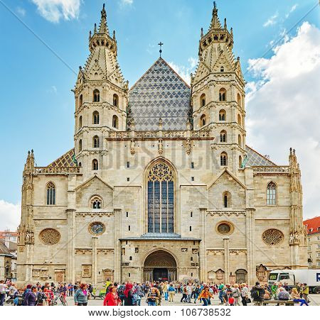 Vienna, Austria-september 10, 2015 : Facade Of St. Stephen's Cathedral (more Commonly Known By Its G