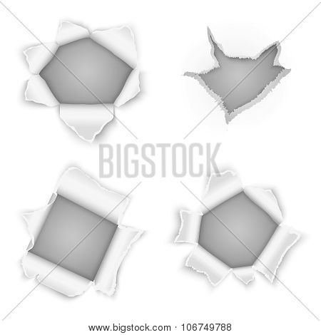 Torn paper holes vector collection