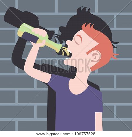 teenager drinking beer bottle