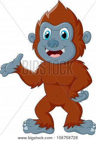 Happy Sasquatch waving hand isolated on white background