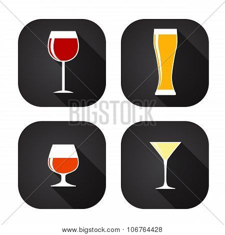 Modern Flat Dink Glass Icon Set for Web and Mobile Application i