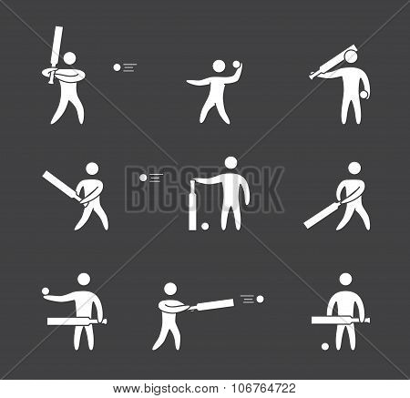 Silhouettes Of Figures Cricket Player Icons Set