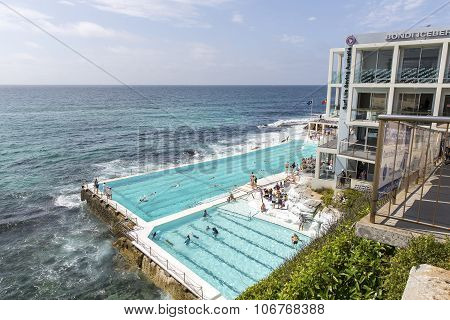 People swimming at the famous Bondi Beach Icebergs