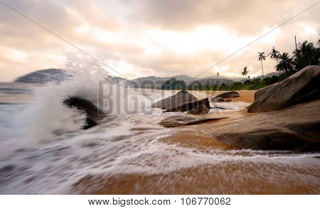 Power Sea Tropical Beach Sunset Wave Tranquil Travel Concept