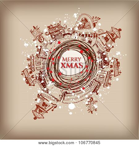Xmas wreath with urban decor and text