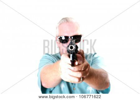 Pop Art version of a Man with a Gun or a Man with a Pistol or a Man with a .44 Magnum Revolver or a Man with a .44. Man with gun