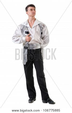 Young and stylish modern ballet dancer, isolated on white. Full body.
