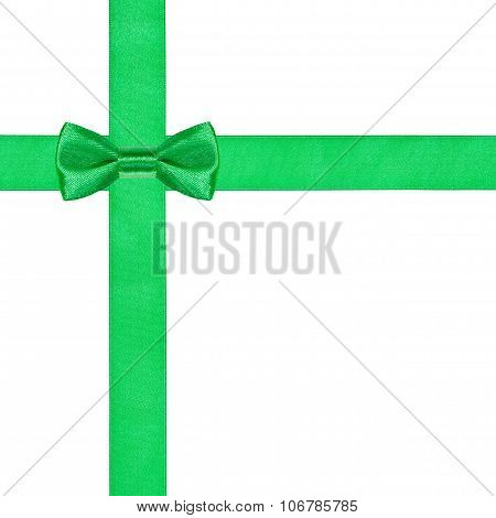 One Green Bow Knot On Two Crossing Satin Ribbons