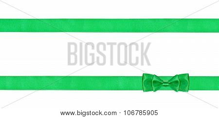 Double Green Bow Knot On Two Parallel Silk Ribbons