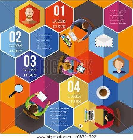 Infographic Elements - Top View on Hexagons with People.  Vector illustration.