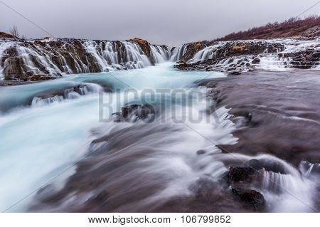 Closeup  Cascade Bruarfoss Waterfall, Iceland
