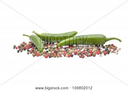 Pepper And Pepper Spice On White Background