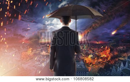Concept of market disaster with falling meteorites
