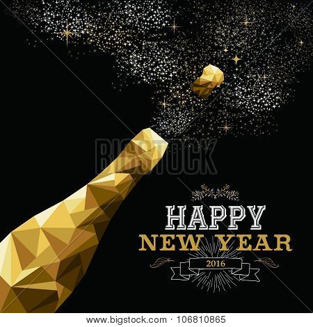 Happy New Year 2016 Champagne Bottle Low Poly Gold