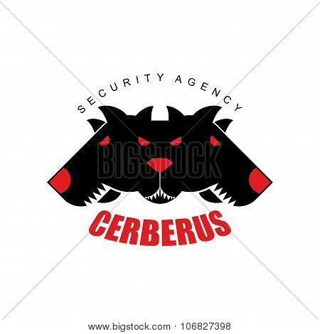Security Agency, Cerberus. Logo For  Security Company. Three Angry Dog Head With Large Teeth.
