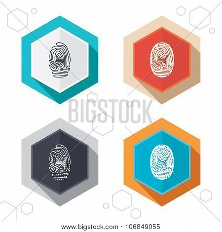 Fingerprint icons. Identification signs.