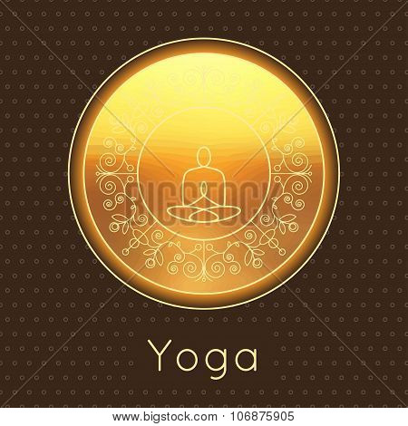 Yoga poster with floral ornament and yogi silhouette.