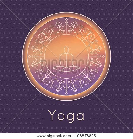 Yoga poster with floral ornament and yogi silhouette.