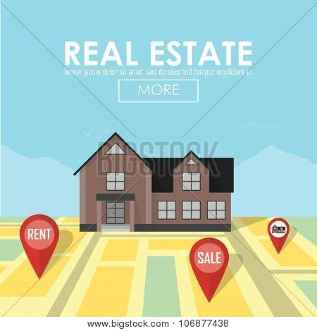 Real Estate Concept With House For Sale And Rent