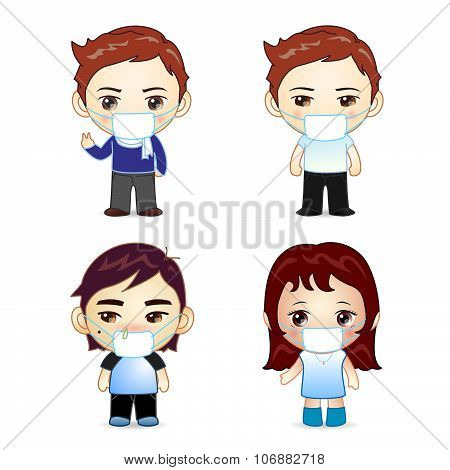 Group of boys and girl in various poses with face masks