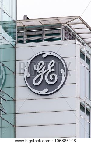 BADEN, SWITZERLAND. November 2nd 2015. The new General Electric logo has been installed at the former Alstom thermal power headquarters.