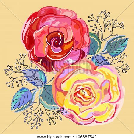 Peach pink red roses small bouquet