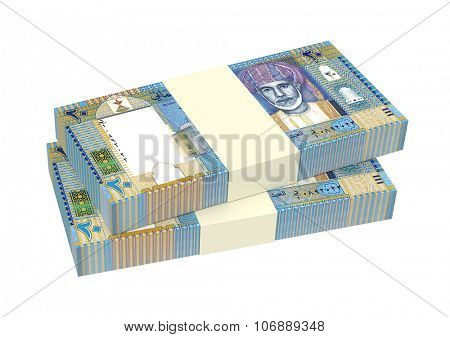 Omani rials bills isolated on white background. Computer generated 3D photo rendering.