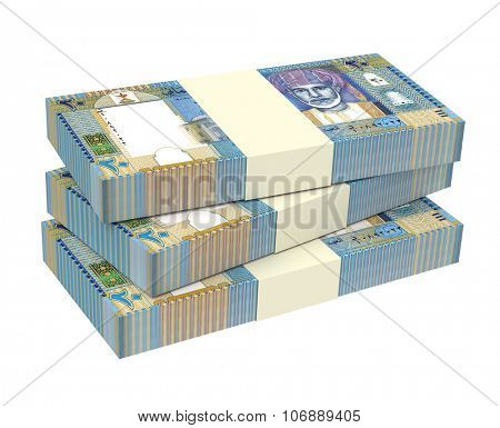 Omani rials bills isolated on white background. Computer generated 3D photo rendering.