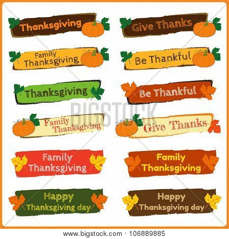 Set Of Cute And Colorful Thanksgiving Banners In Vector
