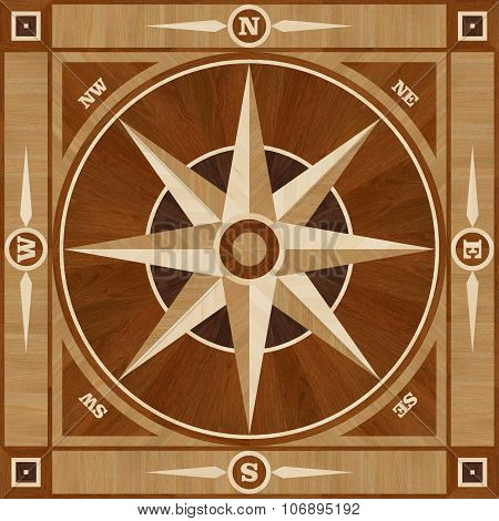 Medallion Design Parquet Floor, Compass Rose
