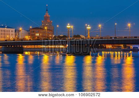 Latvian Academy of Sciences at night, Riga