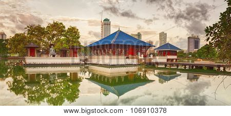 Seema Malaka temple on Beira Lake. Colombo, Sri Lanka. Panorama