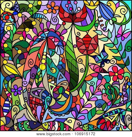 Stained-glass Window From A Flower And Vegetable Ornament