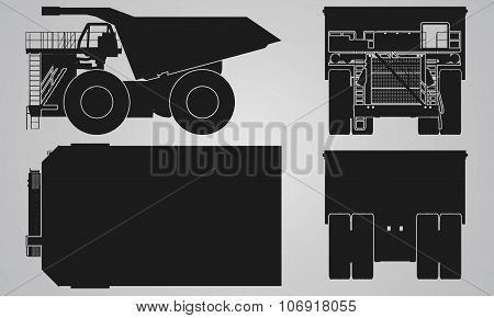 Front, back, top and side truck with load trailer projection
