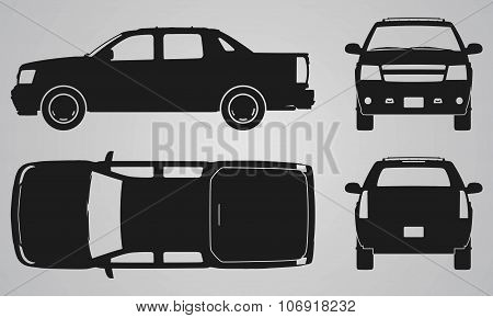 Front, back, top and side pickup truck projection
