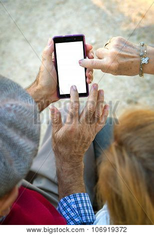 Hand Senior Man An Woman Using Cell Phone