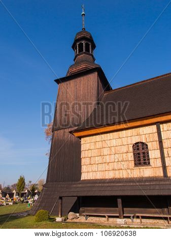 Illuminate The Old, Dark Wooden Church Of The Holy Trinity In Koszecin, Poland