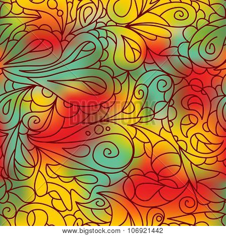 Bright Ornate Pattern. Warm Tones. Seamless Pattern