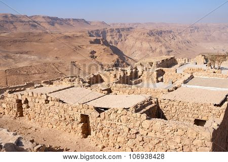 Ruins of the ancient Masada fortress in the Negev desert Israel