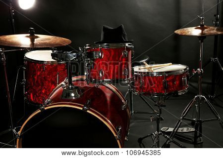 Drum set on a stage