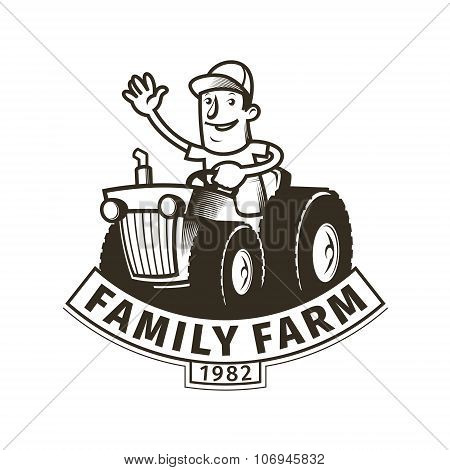 Farm Emblem With A Tractor Driver