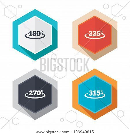 Angle degrees icons. Geometry math signs.