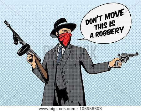Gangster with gun robbery pop art vector